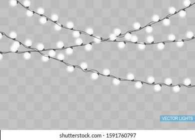 Christmas lights isolated on transparent background. Xmas glowing garland. 