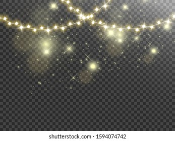 Christmas lights isolated on transparent background. Vector illustration.