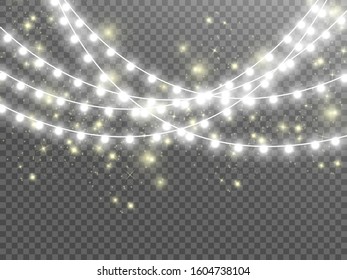 Christmas lights isolated on transparent background. Vector illustration.