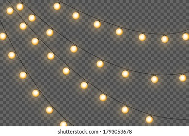 Christmas lights isolated on transparent background. Vector illustration. Xmas glowing garland.