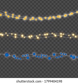 Christmas lights isolated on transparent background. Vector illustration.