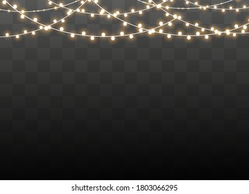 Christmas lights isolated on transparent background. Xmas glowing garland. Vector illustration