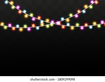 Christmas lights isolated on transparent background. Xmas glowing garland. Vector illustration