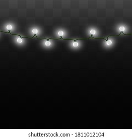 Christmas lights isolated on transparent background. Xmas glowing garland. Vector illustration