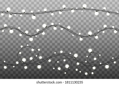 Christmas lights isolated on transparent background. Glowing lights for Xmas Holiday cards, banners, posters, web design.