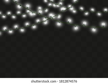 Christmas lights isolated on transparent background. Xmas glowing garland. Vector illustration