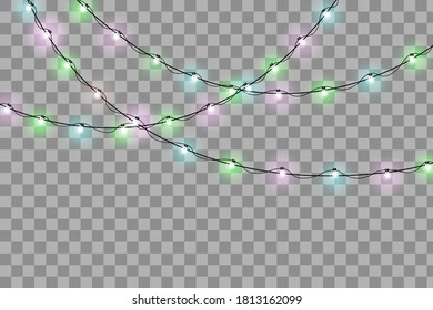 Christmas lights isolated on transparent background. Xmas glowing garland. Vector illustration