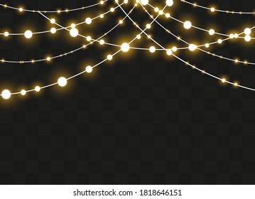 Christmas lights isolated on transparent background. Xmas glowing garland. Vector illustration