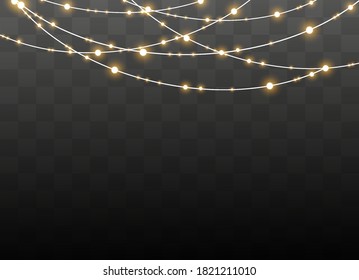 Christmas lights isolated on transparent background. Xmas glowing garland. Vector illustration