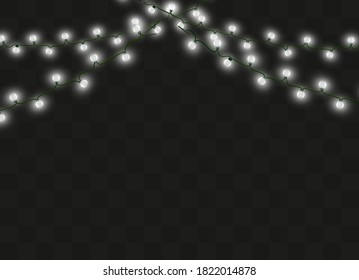 Christmas lights isolated on transparent background. Xmas glowing garland. Vector illustration