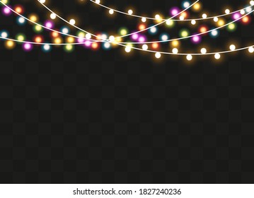 Christmas lights isolated on transparent background. Xmas glowing garland. Vector illustration