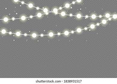 Christmas lights isolated on transparent background. Xmas glowing garland. 