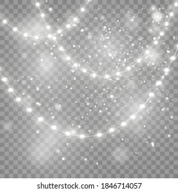 Christmas lights isolated on transparent background. Vector illustration. Xmas glowing garland. 