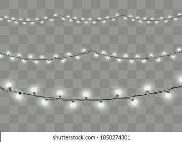 Christmas lights isolated on transparent background. Xmas glowing garland. Vector illustration