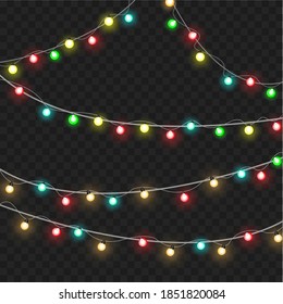 Christmas lights isolated on transparent background. Xmas glowing garland. Vector illustration