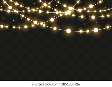 Christmas lights isolated on transparent background. Xmas glowing garland. Vector illustration