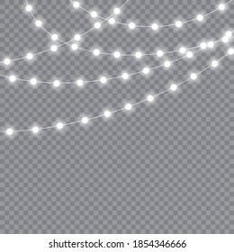 Christmas lights isolated on transparent background. Xmas glowing garland. Vector illustration.