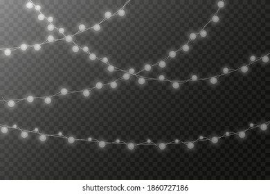 Christmas lights isolated on transparent background, vector illustration