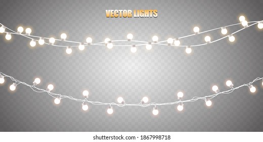 Christmas lights isolated on transparent background. Vector illustration.