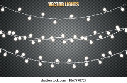 Christmas lights isolated on transparent background. Vector illustration.