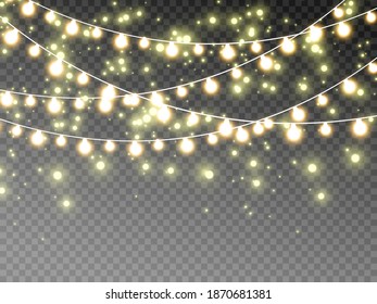 Christmas lights isolated on transparent background. Vector illustration.