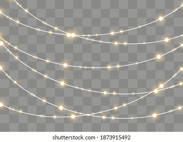 Christmas lights isolated on transparent background. Xmas glowing garland. Vector illustration