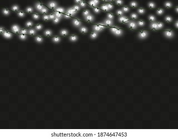 Christmas lights isolated on transparent background. Xmas glowing garland. Vector illustration