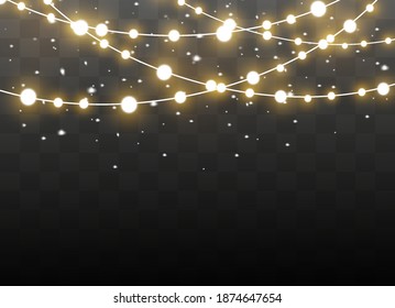 Christmas lights isolated on transparent background. Xmas glowing garland. Vector illustration