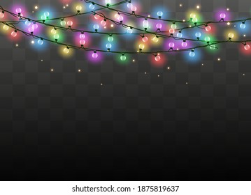 Christmas lights isolated on transparent background. Xmas glowing garland. Vector illustration