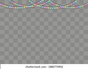Christmas lights isolated on transparent background. Xmas glowing garland. Vector illustration