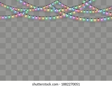Christmas lights isolated on transparent background. Xmas glowing garland. Vector illustration