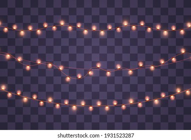 Christmas lights isolated on transparent background. Christmas glowing garland.