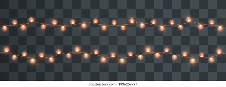 Christmas lights isolated on transparent background. Christmas glowing garland.