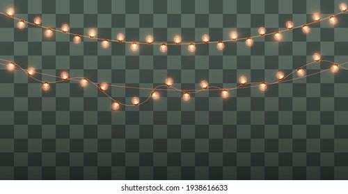 Christmas lights isolated on transparent background. Christmas glowing garland.