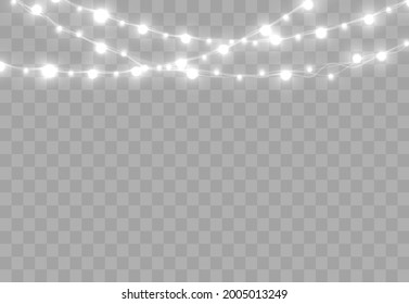 Christmas lights isolated on transparent background. Bright Xmas garland.