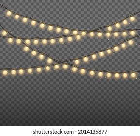 Christmas lights isolated on transparent background. Christmas glowing garland.