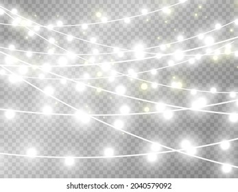 Luces navideñas aisladas en un fondo transparente. Ilustración vectorial.	