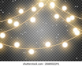 Christmas lights isolated on transparent background. Vector illustration.	