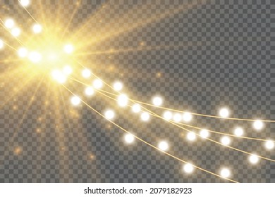 Christmas lights isolated on transparent background. Vector illustration.