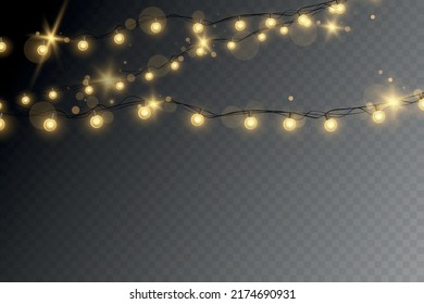 Christmas lights isolated on transparent background. Vector illustration.