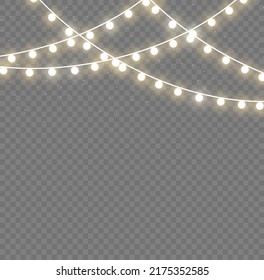 Weihnachtsleuchten einzeln auf transparentem Hintergrund. Weihnachten leuchtende Garland.für das neue Jahr und Weihnachten. Lichteffekt. Vektorgrafik.
