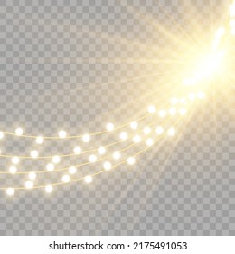 Luces navideñas aisladas en un fondo transparente. Ilustración vectorial.	