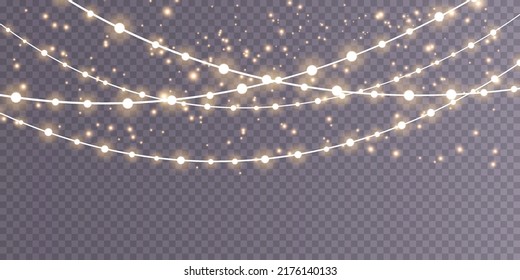 Christmas lights isolated on transparent background. Christmas glowing garland. Vector illustration