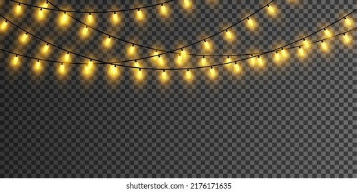 Christmas lights isolated on transparent background. Christmas glowing garland. Vector illustration