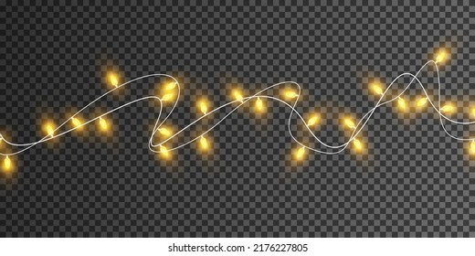Christmas lights isolated on transparent background. Christmas glowing garland. Vector illustration