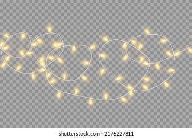 Christmas lights isolated on transparent background. Christmas glowing garland. Vector illustration