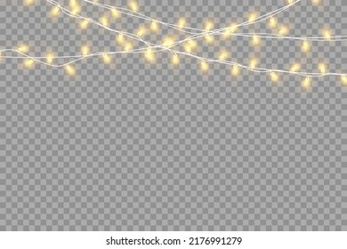 Christmas lights isolated on transparent background. Christmas glowing garland. Vector illustration