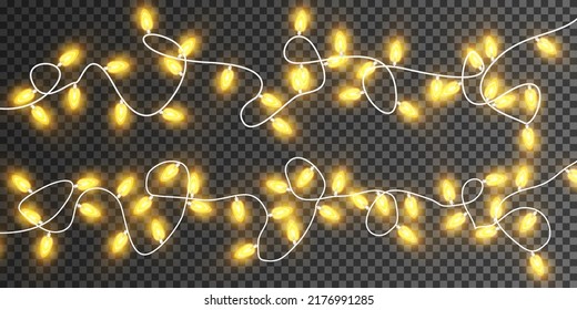 Christmas lights isolated on transparent background. Christmas glowing garland. Vector illustration