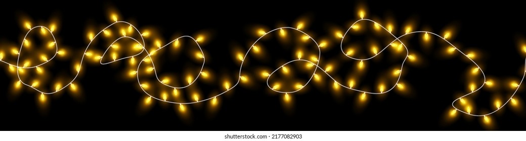 Christmas lights isolated on transparent background. Set of golden Christmas glowing garlands. Vector illustration