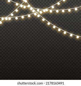 Luces navideñas aisladas en un fondo transparente. Navidad luciendo guirnaldas. Para el nuevo año y navidad. efecto luminoso. Ilustración vectorial.